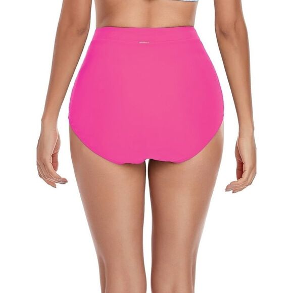 NWT RELLECIGA Swimsuit Neon Rose High Waisted Ruched Bikini Bottom Size S - Picture 5 of 12
